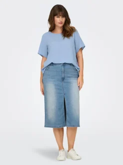 Hot CARROSE Denim Denim-nederdel Midinederdel Dame Nederdele|Double Denim