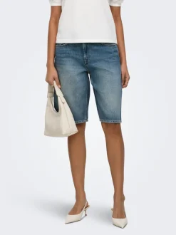 New JDYLINA Mellemhøj talje Loose fit Bermuda-shorts Dame Shorts|Double Denim