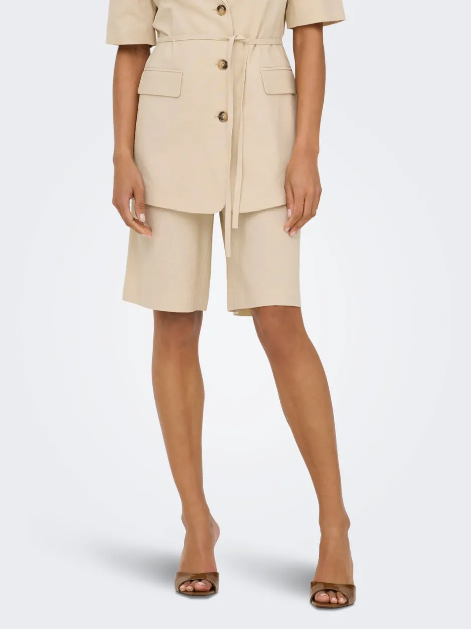 Discount JDYNAOMI Mellemhøj talje Loose fit Hør Bermuda-shorts Dame Shorts