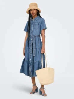Hot ONLALIYAH Lang kjole Dame Kjoler|Double Denim