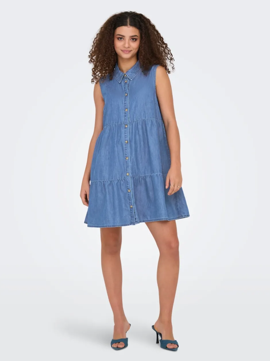 New ONLBEA Kort kjole Dame Kjoler|Double Denim