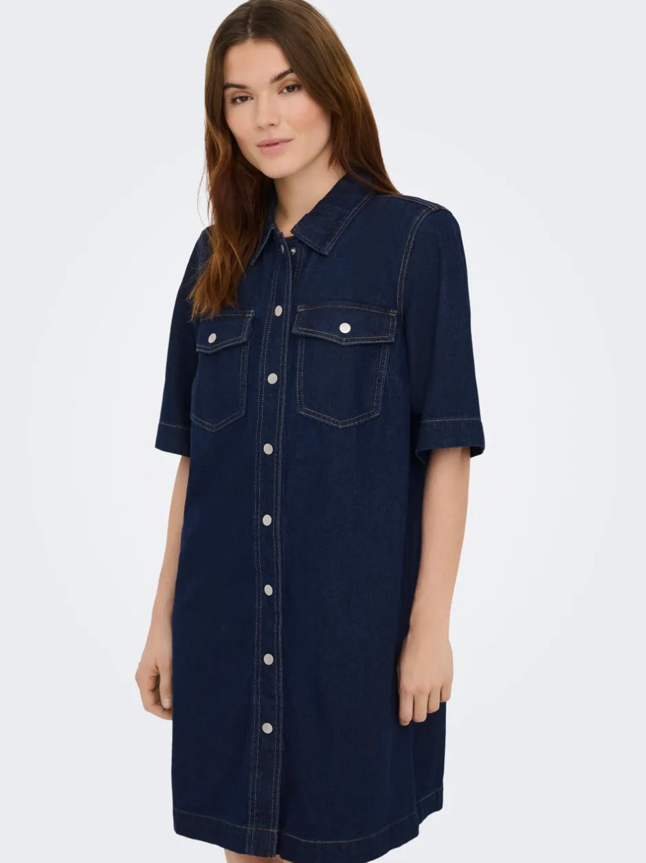 New ONLBELLE Kort kjole Dame Kjoler|Double Denim