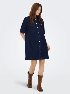 New ONLBELLE Kort kjole Dame Kjoler|Double Denim