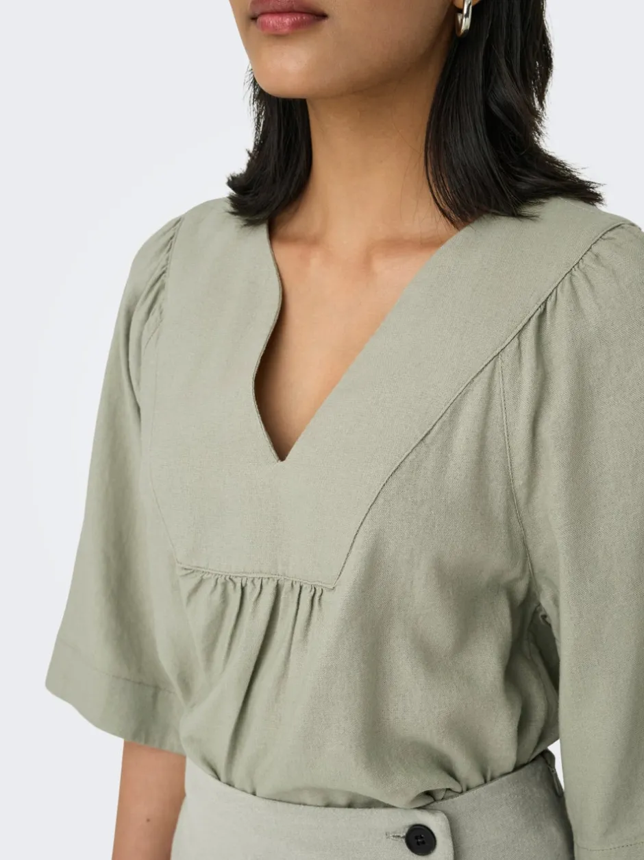 Clearance ONLCARO Hør T-shirt Dame Toppe