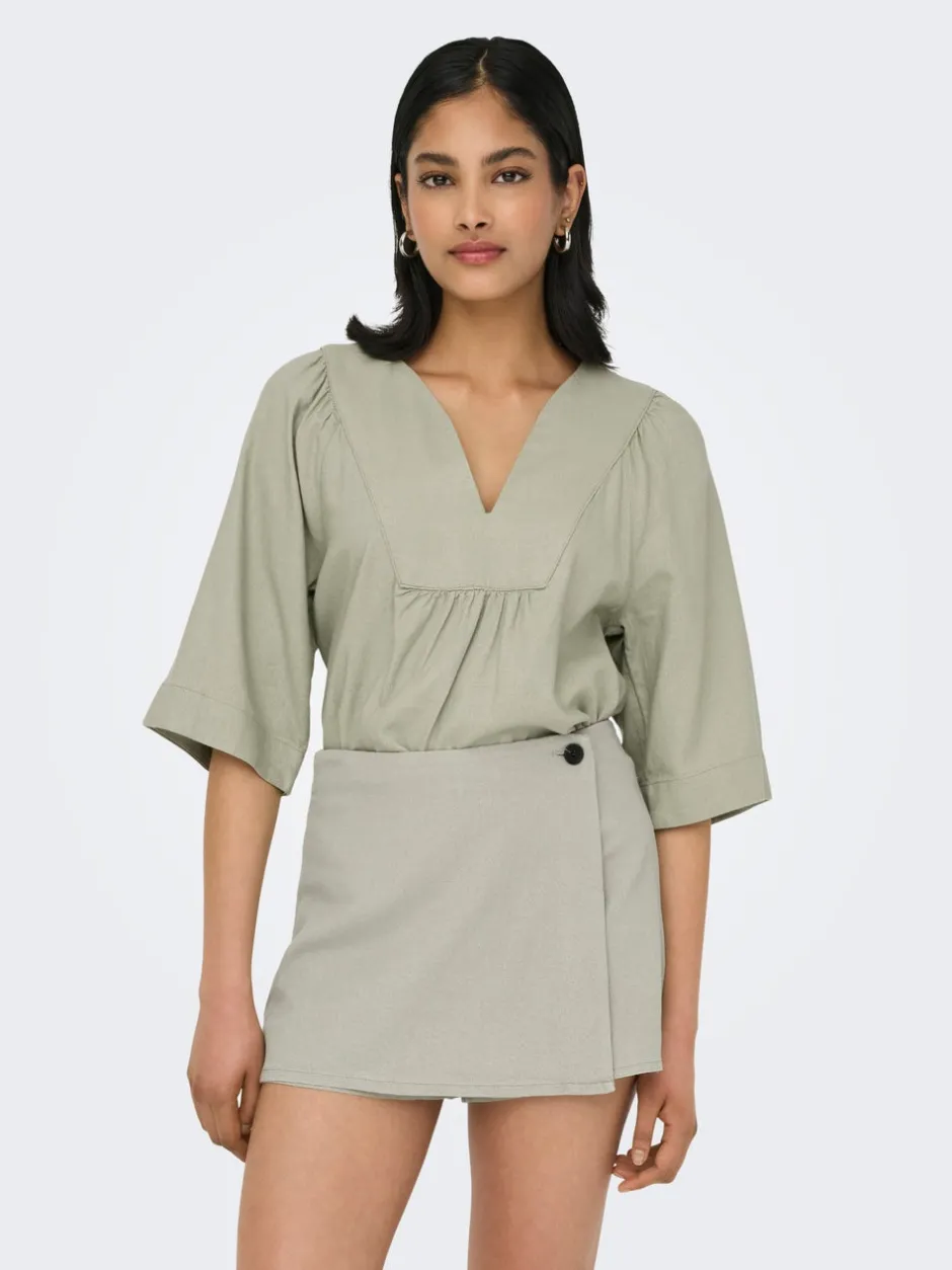 Clearance ONLCARO Hør T-shirt Dame Toppe