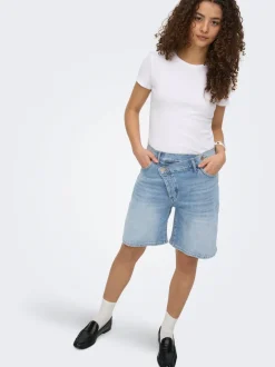 Online ONLCROSSOVER Mellemhøj talje Regular fit Denim-shorts Dame Shorts|Double Denim