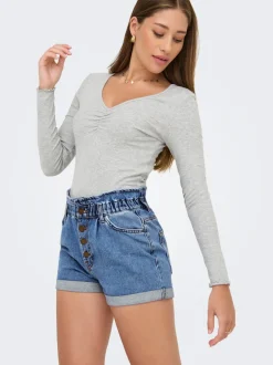 Hot ONLCUBA Høj talje Relaxed fit Denim-shorts Dame Shorts|Double Denim