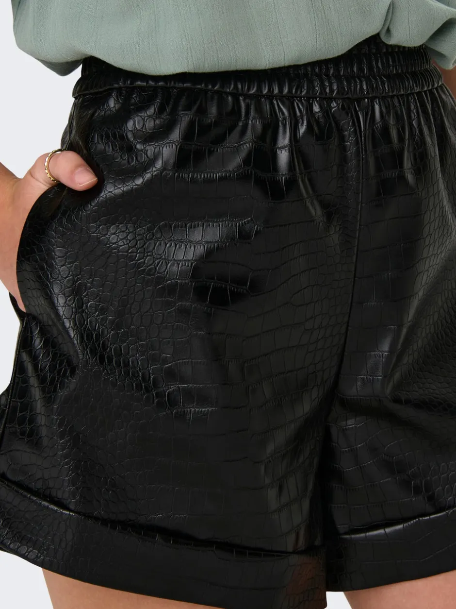 Hot ONLDITTE Oversized fit Shorts i imiteret læder Dame Shorts
