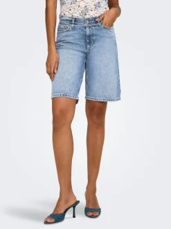Outlet ONLELLA Mellemhøj talje Regular fit Denim-shorts Dame Double Denim|Shorts