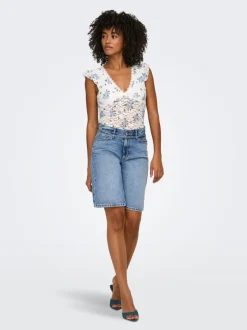 Outlet ONLELLA Mellemhøj talje Regular fit Denim-shorts Dame Double Denim|Shorts