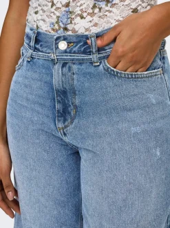 Outlet ONLELLA Mellemhøj talje Regular fit Denim-shorts Dame Double Denim|Shorts