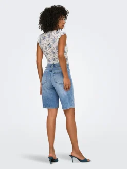 Outlet ONLELLA Mellemhøj talje Regular fit Denim-shorts Dame Double Denim|Shorts