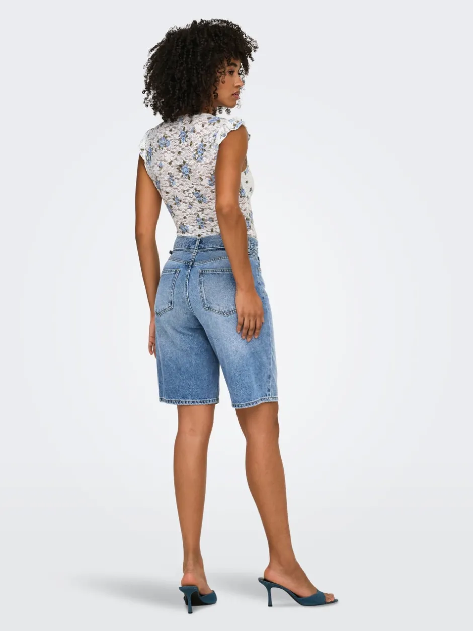 Outlet ONLELLA Mellemhøj talje Regular fit Denim-shorts Dame Double Denim|Shorts