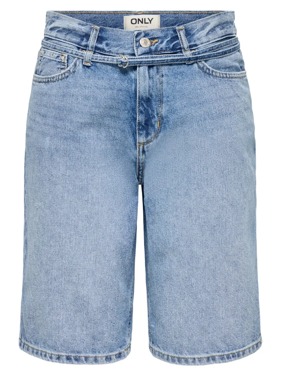 Outlet ONLELLA Mellemhøj talje Regular fit Denim-shorts Dame Double Denim|Shorts