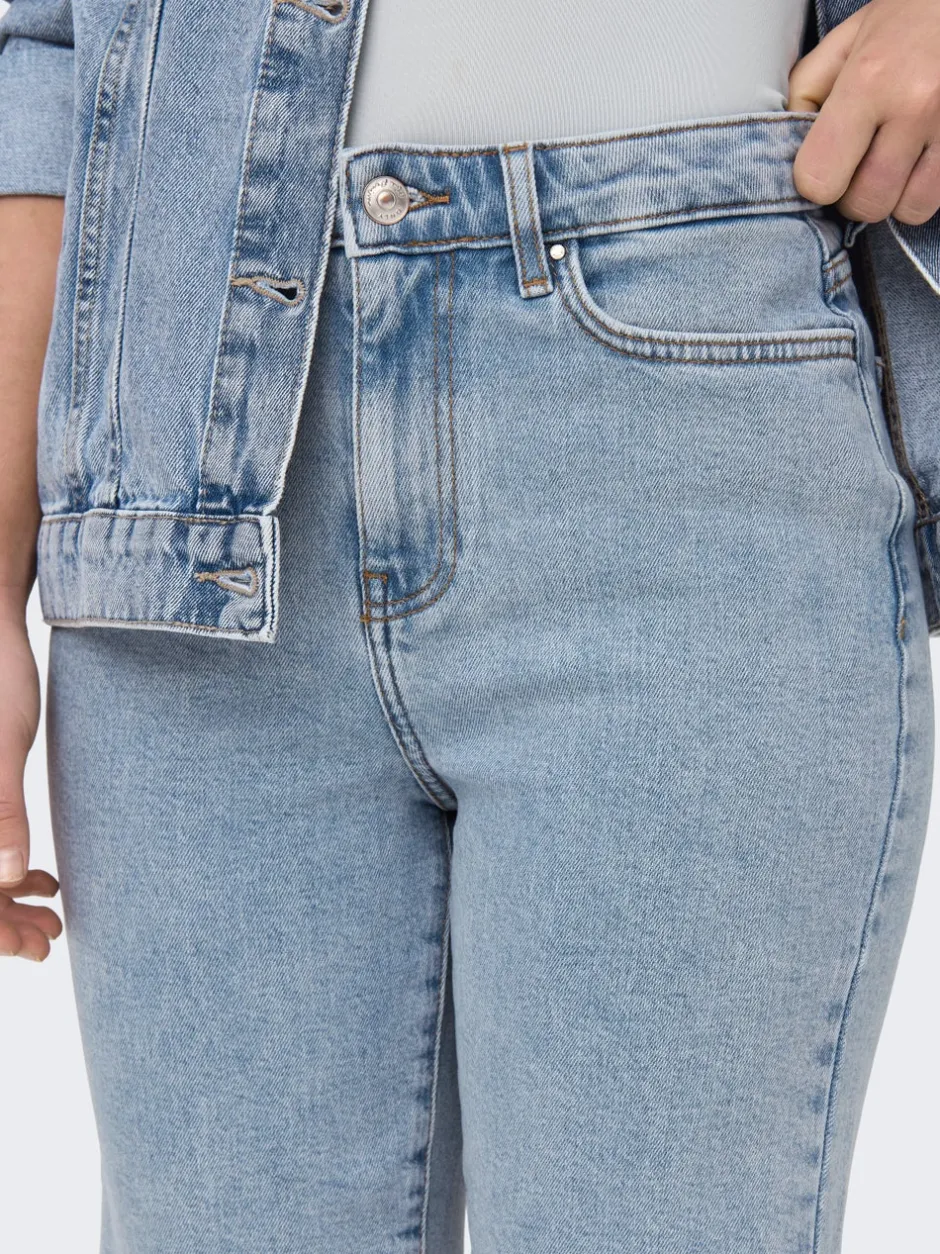 Clearance ONLEMILY Høj talje Straight fit Denim-shorts Dame Shorts|Double Denim