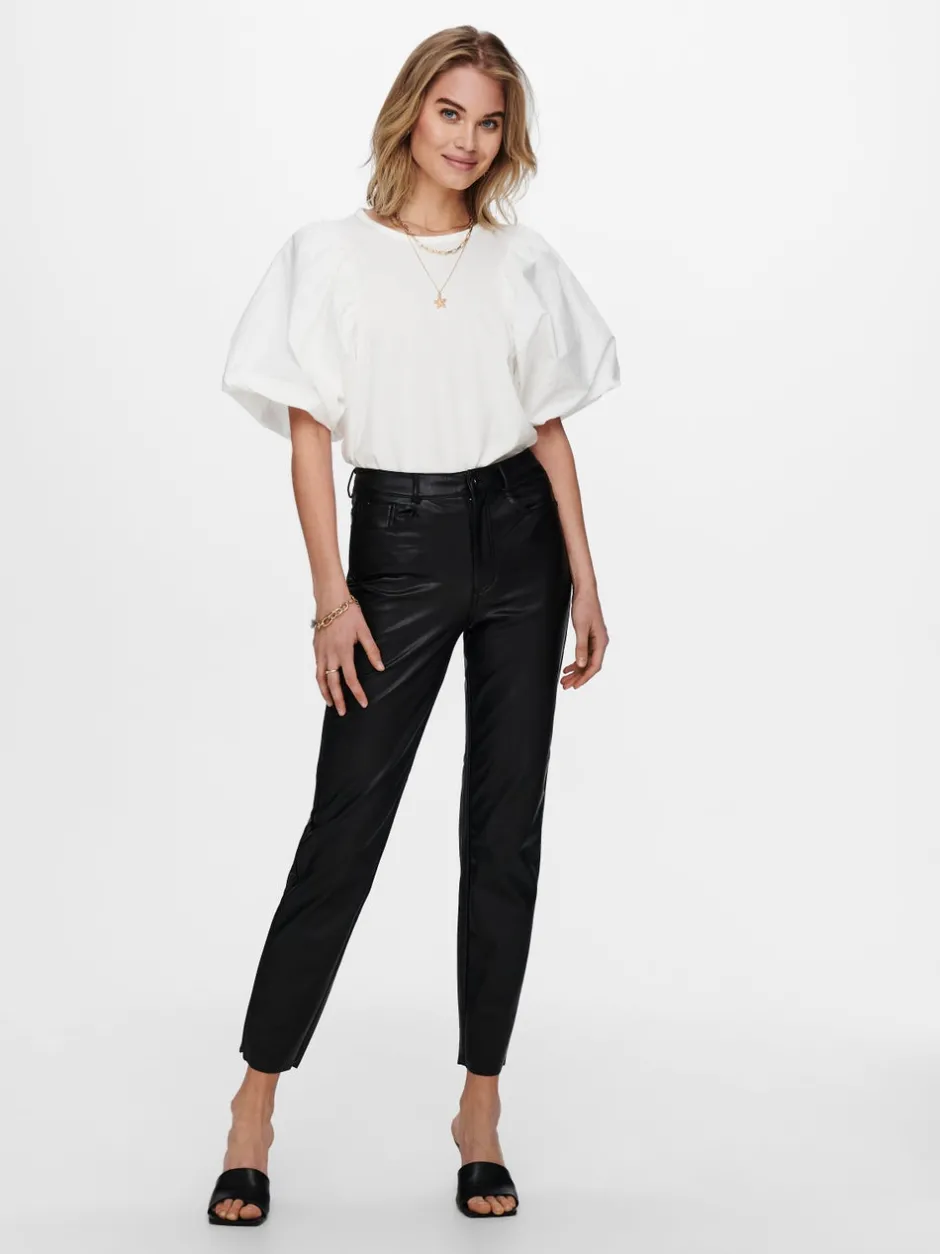 Clearance ONLEMILY Regular fit Coatede læderbukser Dame Bukser