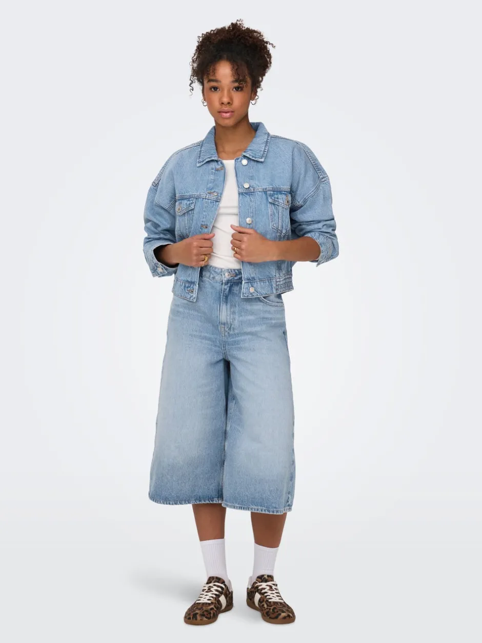 ONLHOPE Høj talje Cropped fit Lang Jeans Dame Shorts|Double Denim