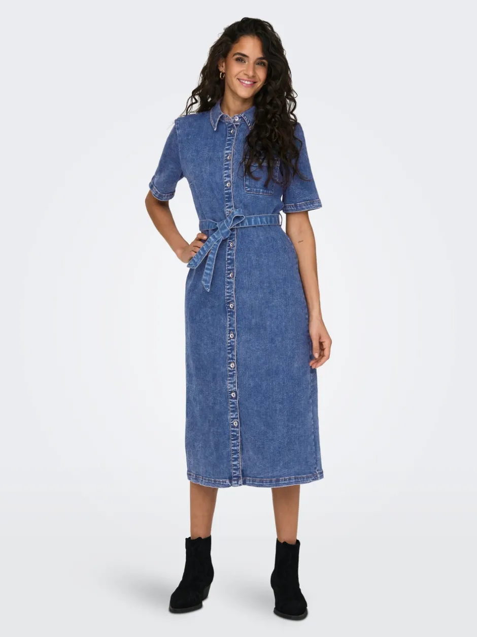 Online ONLLANA Lang kjole Dame Kjoler|Double Denim