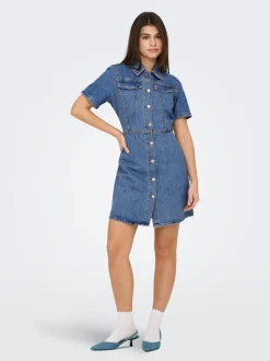 Hot ONLMALIA Kort kjole Dame Kjoler|Double Denim