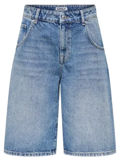 Hot ONLMATE Mellemhøj talje Baggy fit Denim-shorts Dame Shorts|Double Denim