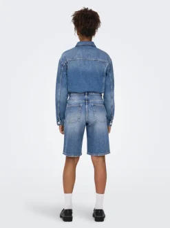 Hot ONLMATE Mellemhøj talje Baggy fit Denim-shorts Dame Shorts|Double Denim