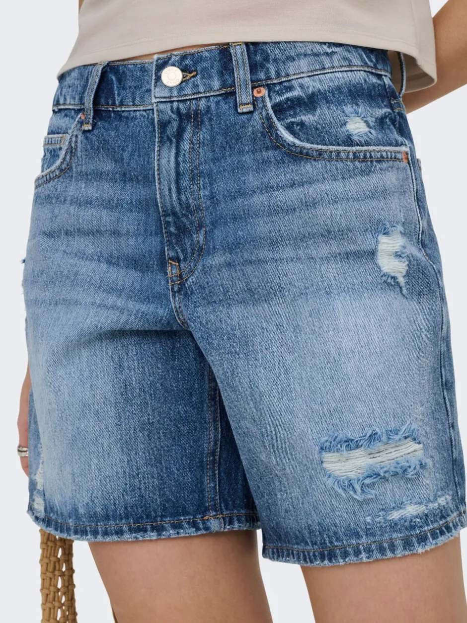 Hot ONLMILTON Mellemhøj talje Regular fit Denim-shorts Dame Shorts|Double Denim