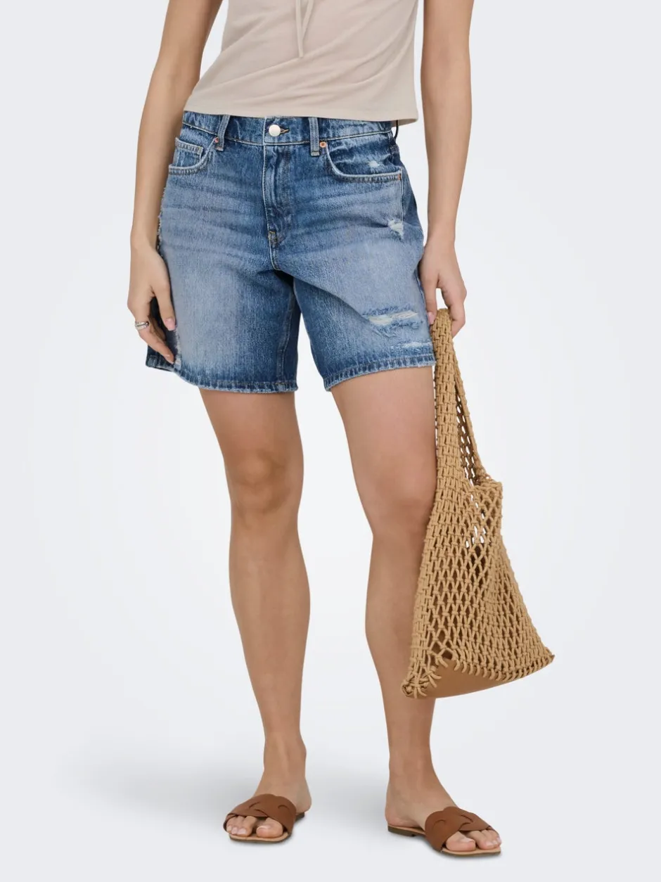 Hot ONLMILTON Mellemhøj talje Regular fit Denim-shorts Dame Shorts|Double Denim