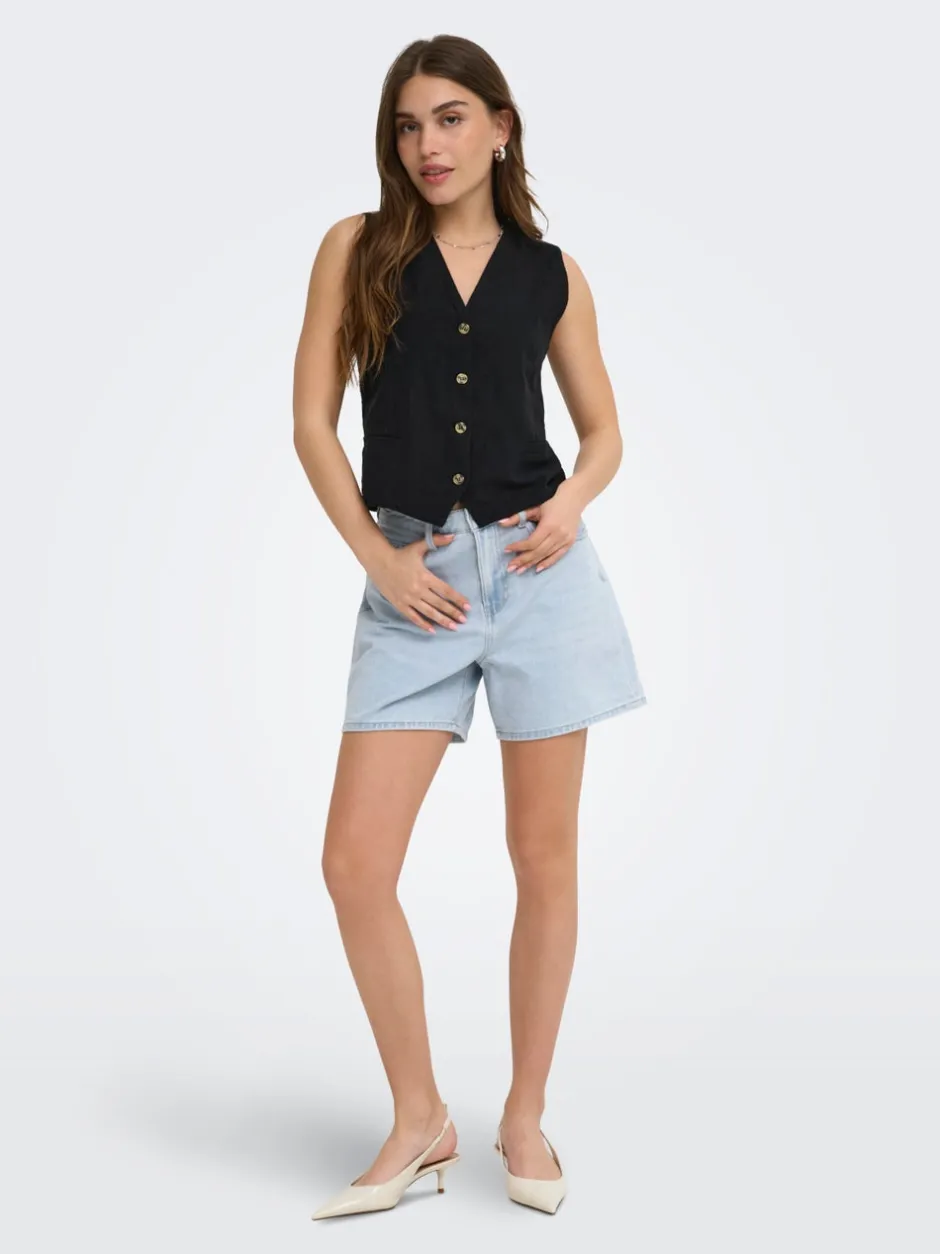 Outlet ONLPHINE Høj talje Regular fit Denim-shorts Dame Shorts|Double Denim