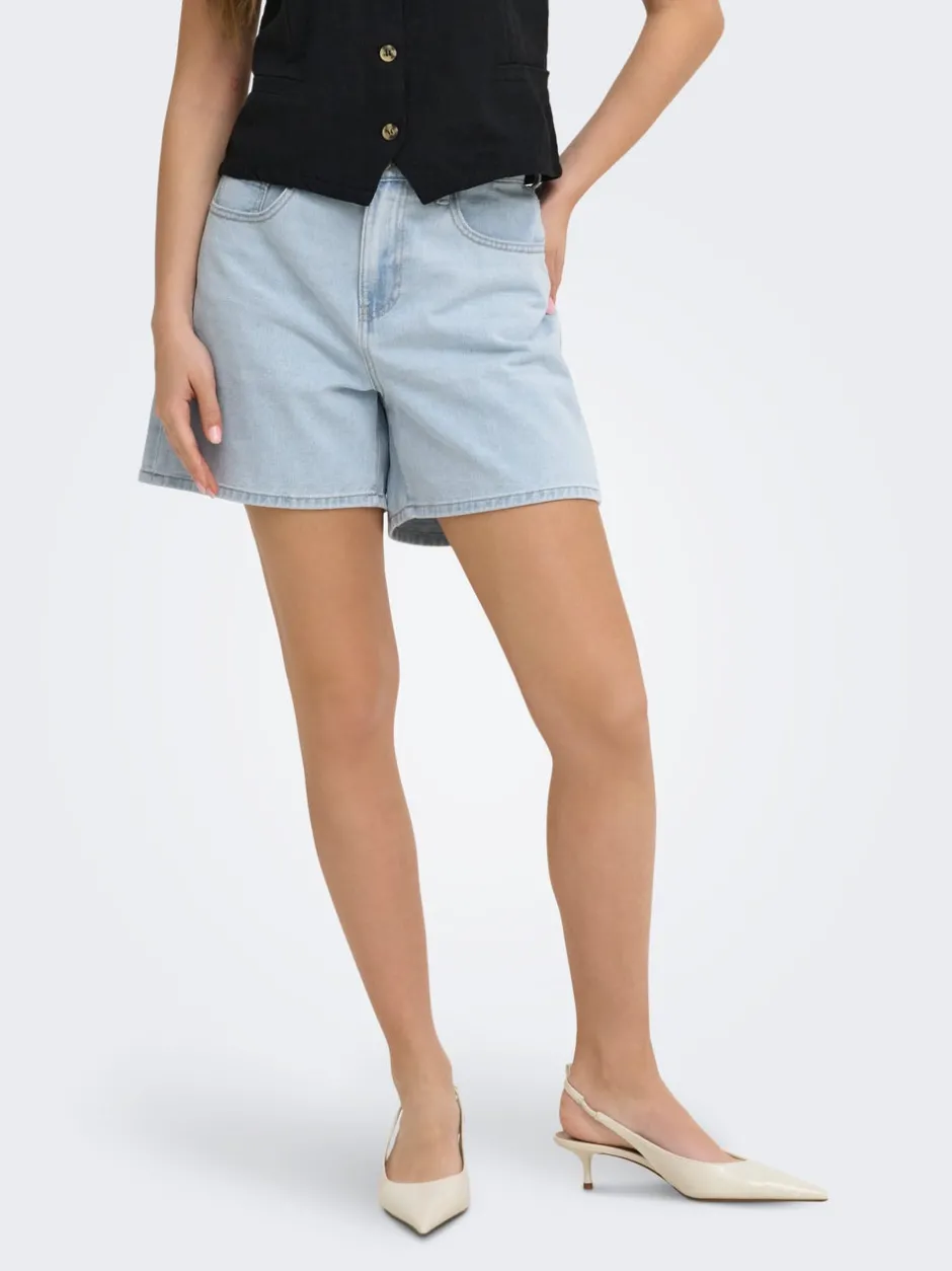 Outlet ONLPHINE Høj talje Regular fit Denim-shorts Dame Shorts|Double Denim