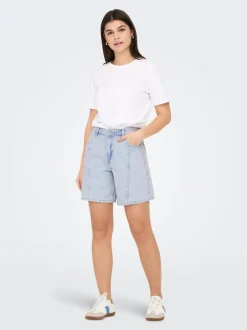 New ONLREBECCA Mellemhøj talje Regular fit Denim-shorts Dame Shorts|Double Denim