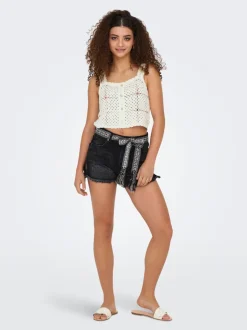 Sale ONLROBYN Ekstra høj talje Straight fit Denim-shorts Dame Shorts|Double Denim