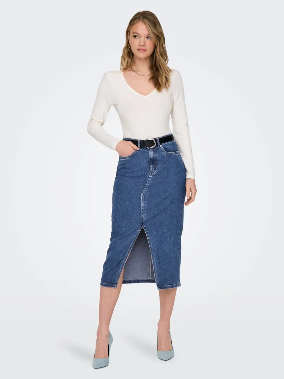 Online ONLSIRI Denim Denim-nederdel Midinederdel Dame Nederdele|Denimnederdele