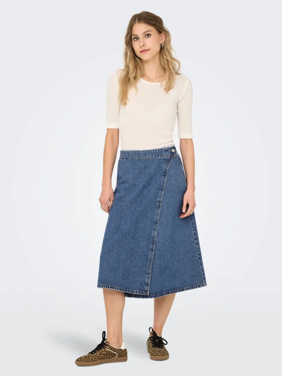 Best ONLTHEA Denim Denim-nederdel Midinederdel Dame Nederdele|Denimnederdele