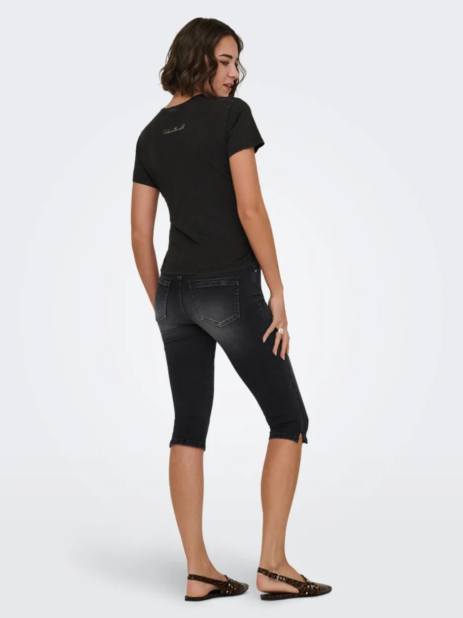 Sale ONLWAUW Mellemhøj talje Regular fit Capris Dame Shorts|Double Denim