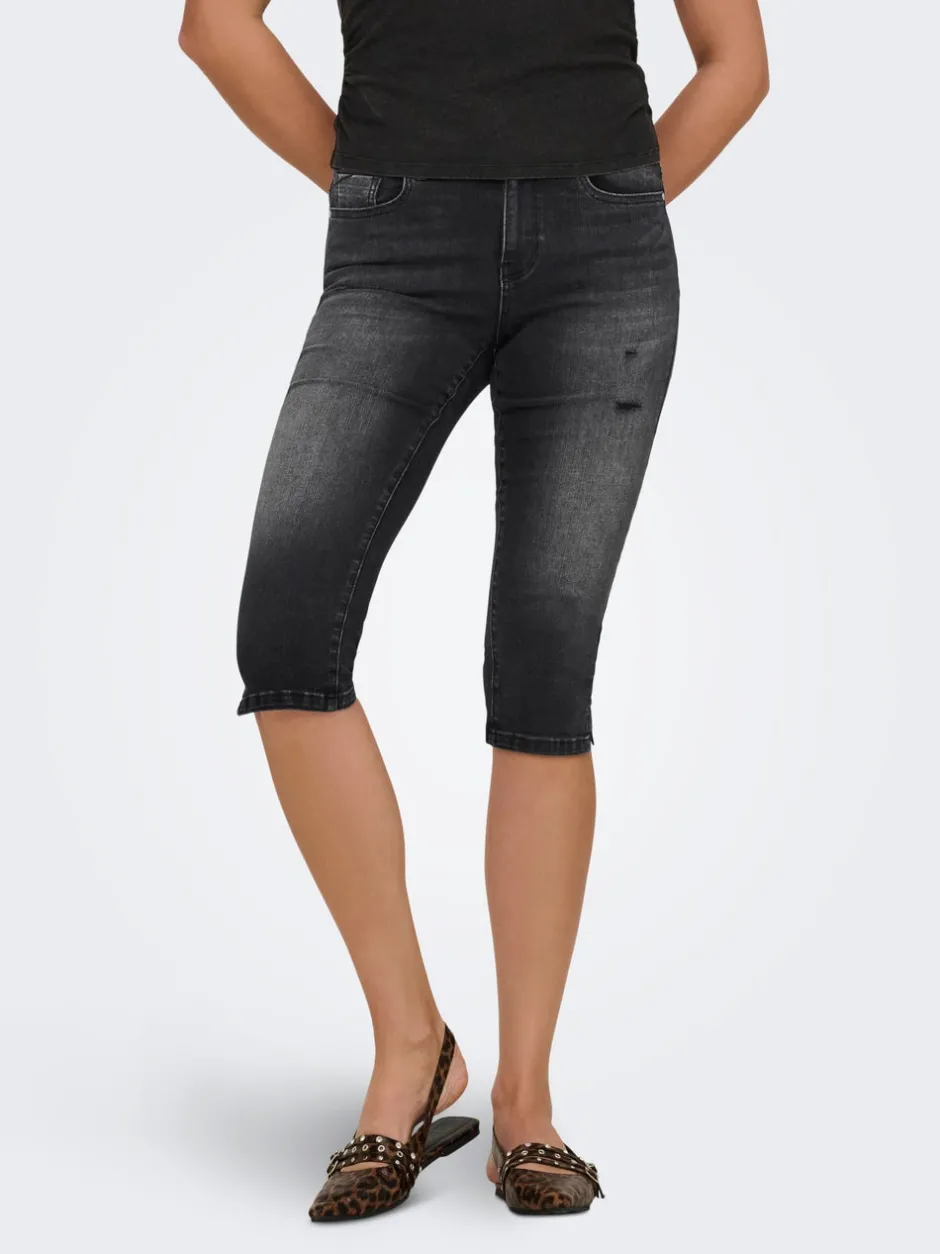 Sale ONLWAUW Mellemhøj talje Regular fit Capris Dame Shorts|Double Denim