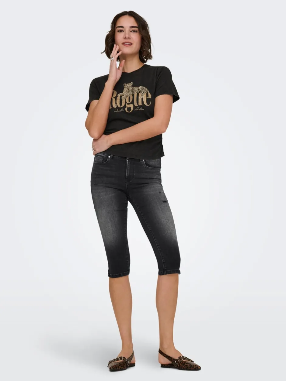 Sale ONLWAUW Mellemhøj talje Regular fit Capris Dame Shorts|Double Denim