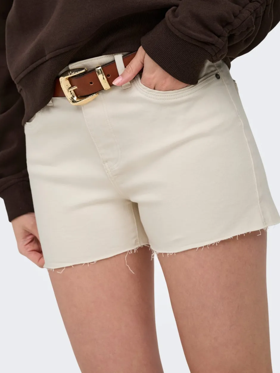 Outlet ONLWAUW Mellemhøj talje Regular fit Denim-shorts Dame Shorts|Double Denim