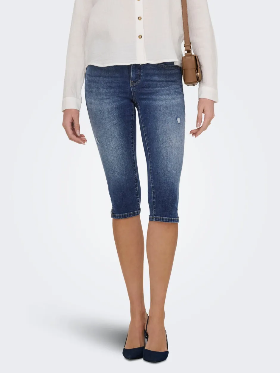 Online ONLWAUW Mellemhøj talje Regular fit Capris Dame Shorts|Double Denim