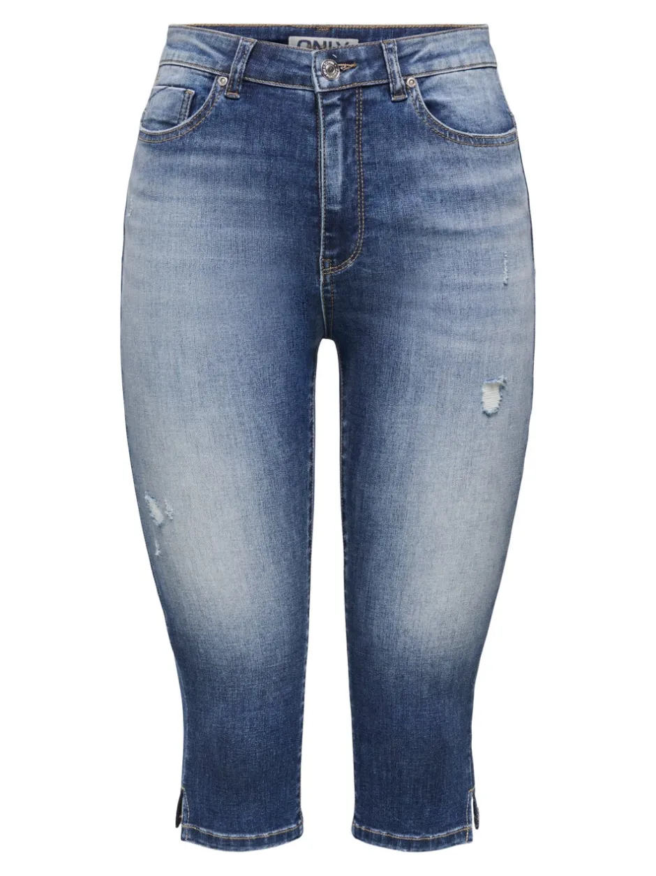 Online ONLWAUW Mellemhøj talje Regular fit Capris Dame Shorts|Double Denim