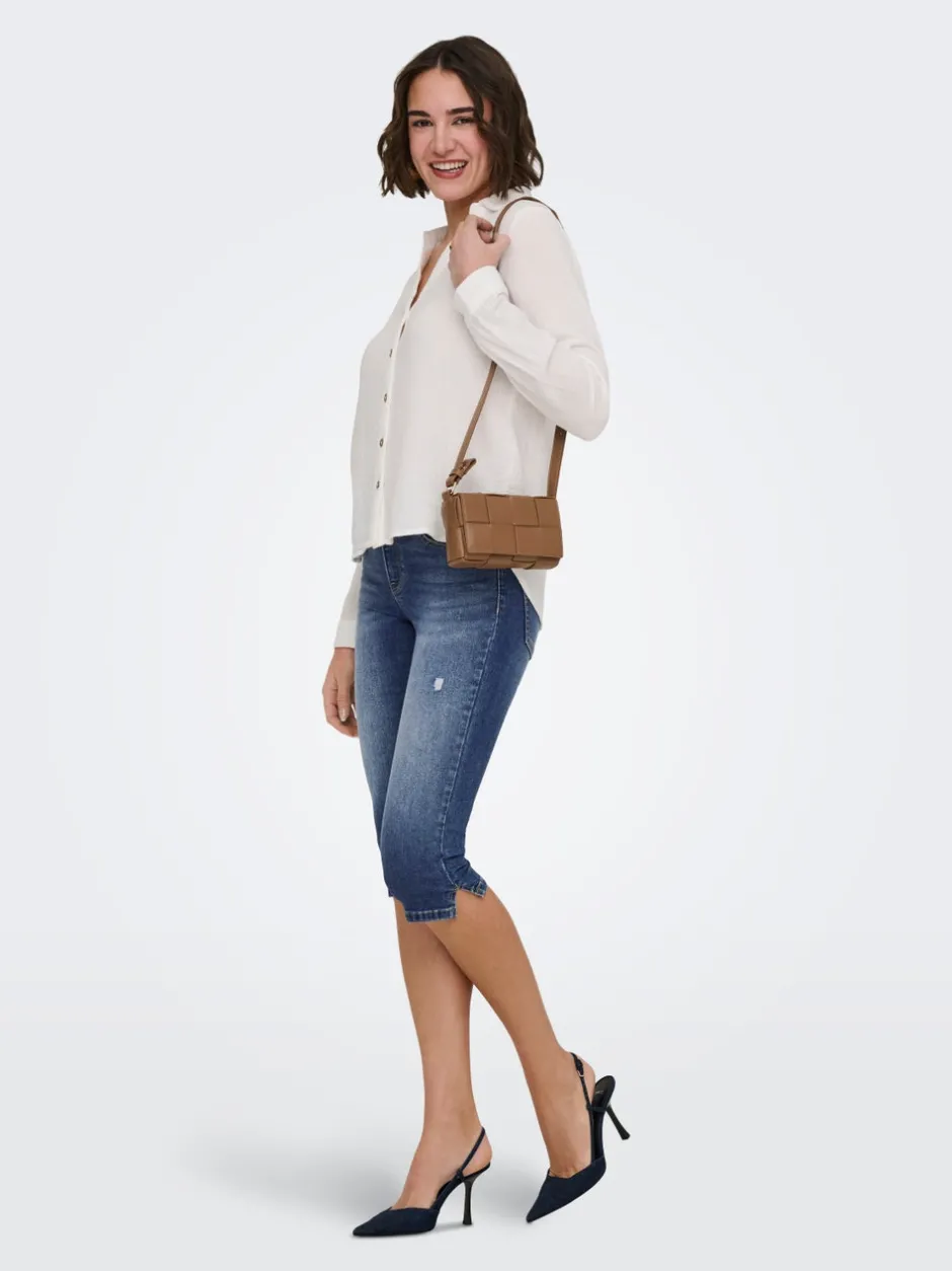Online ONLWAUW Mellemhøj talje Regular fit Capris Dame Shorts|Double Denim